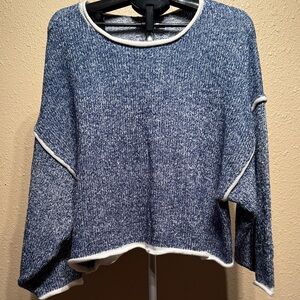 Oversized blue & white crop boho mid weight crewneck sweater by POL New small